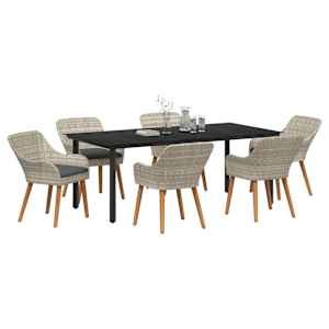 Zahradní jídelní souprava 7 pcs Světle šedá polyratan - obrázek 3