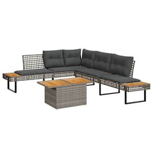 Vrtna sedežna garnitura 2-delna z blazinami poli ratan/akacija