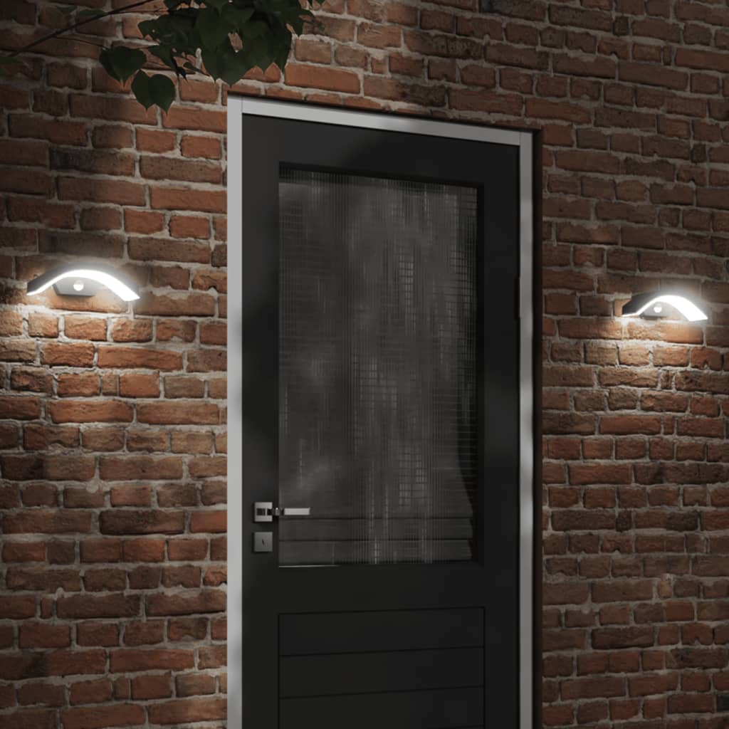 vidaXL Lămpi exterioare de perete cu LED/senzor 2 buc. negru aluminiu