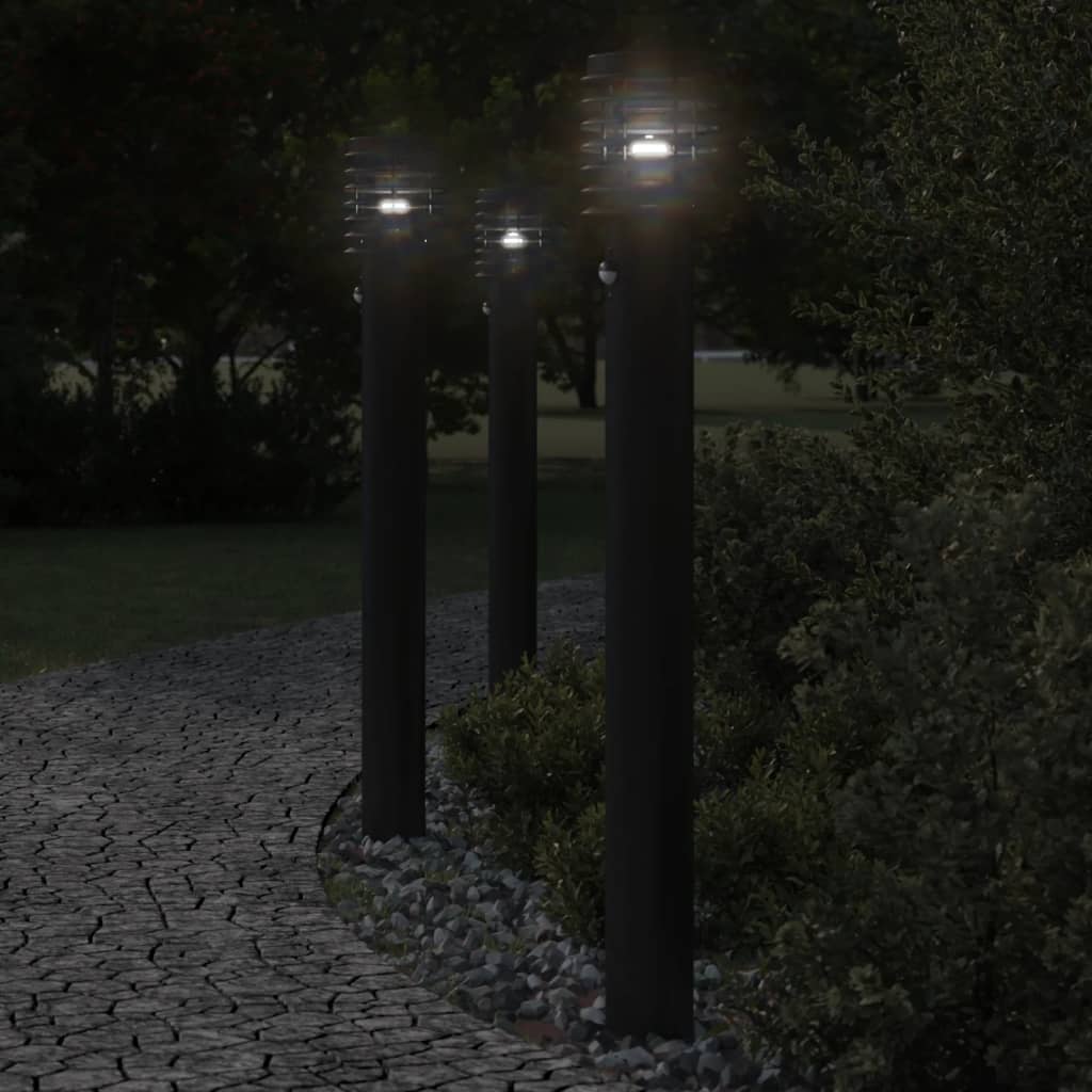vidaXL Lampă exterioară de podea cu senzor, negru, 110 cm, oțel inox