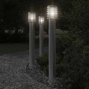 Venkovní stojací lampy se zásuvkou 3 ks stříbrné 110 cm ocel - obrázek 1