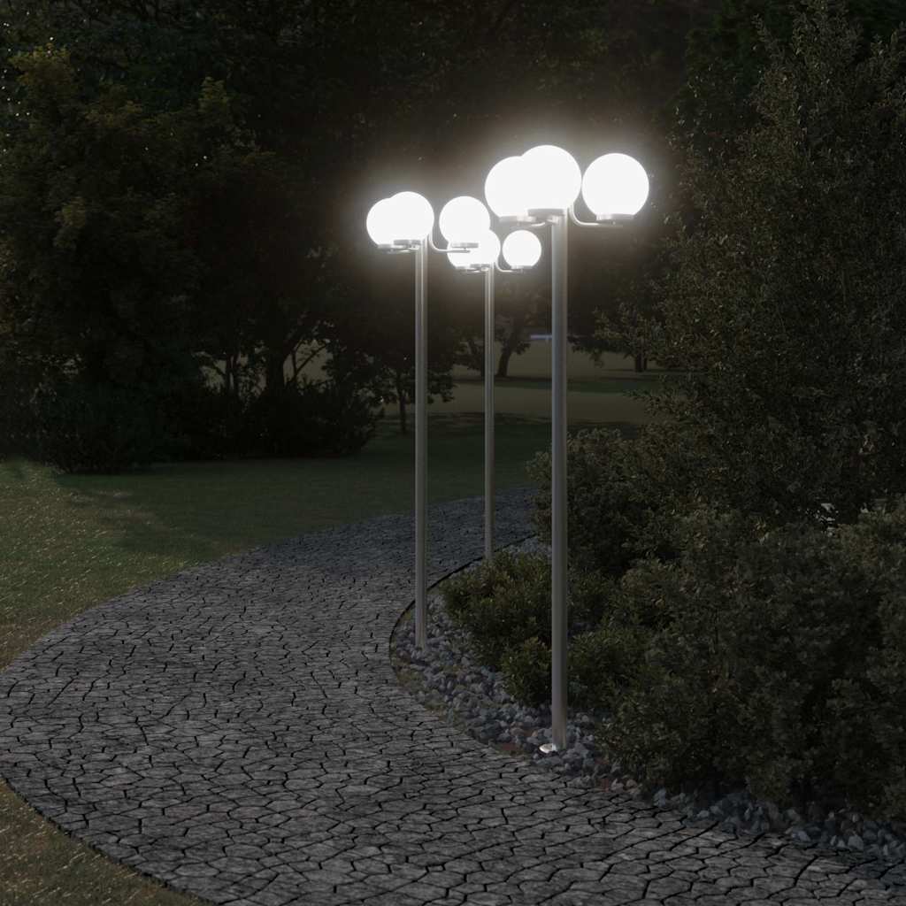 vidaXL Lămpi exterioare de podea 2 buc argintiu 215 cm oțel inoxidabil
