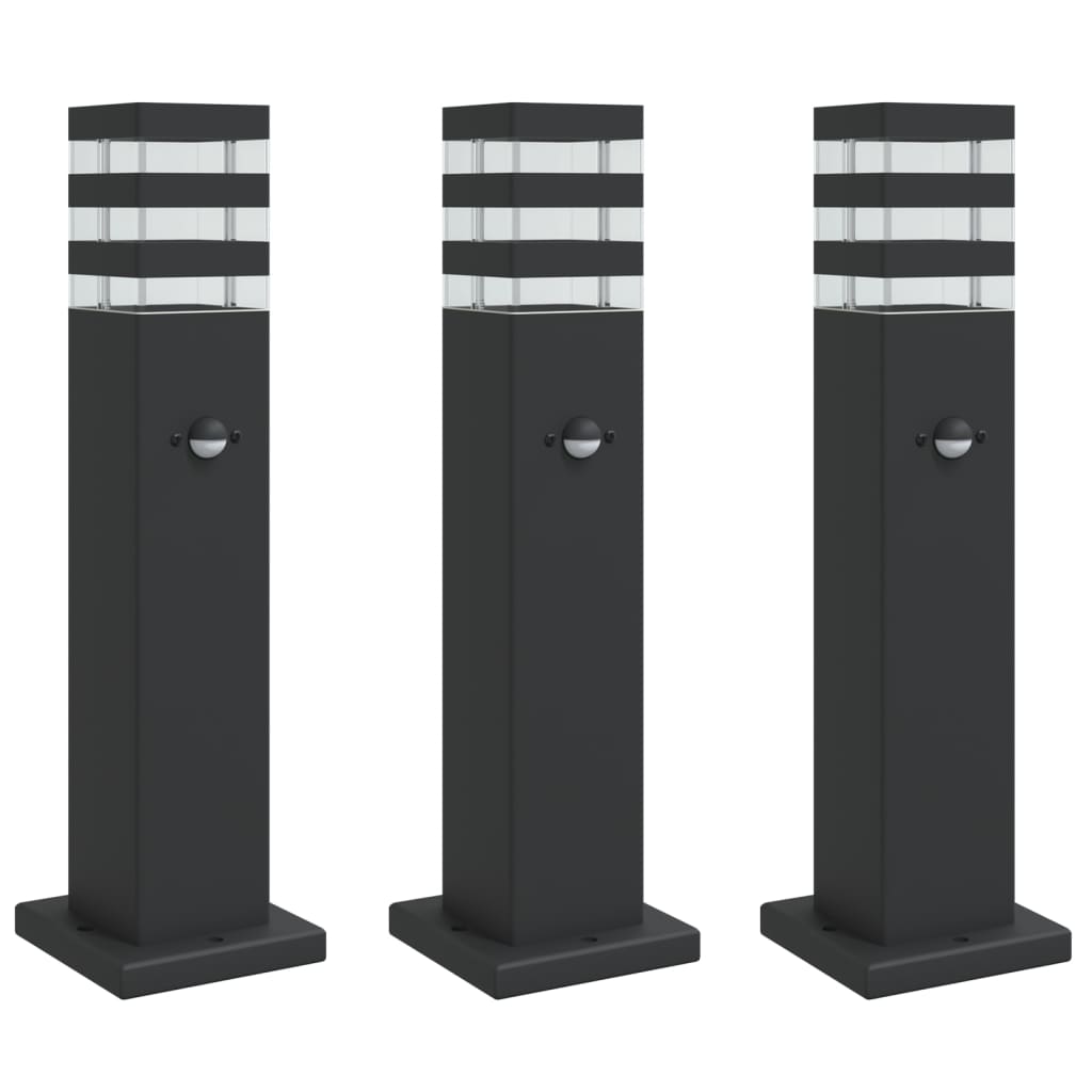 vidaXL Venkovní stojací lampy s čidlem 3 ks černé 50 cm hliník