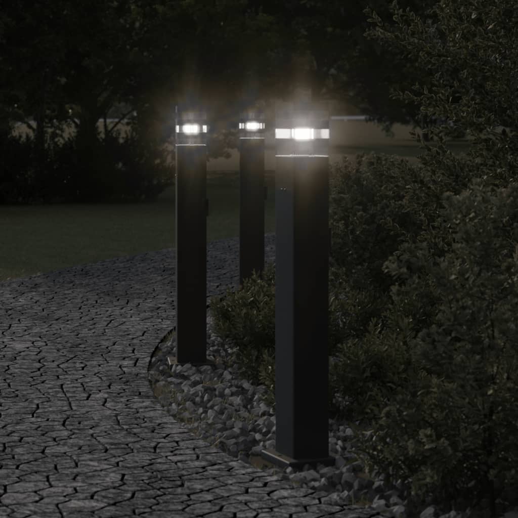 vidaXL udendørs standerlamper 3 stk. stikkontakt 80 cm aluminium sort