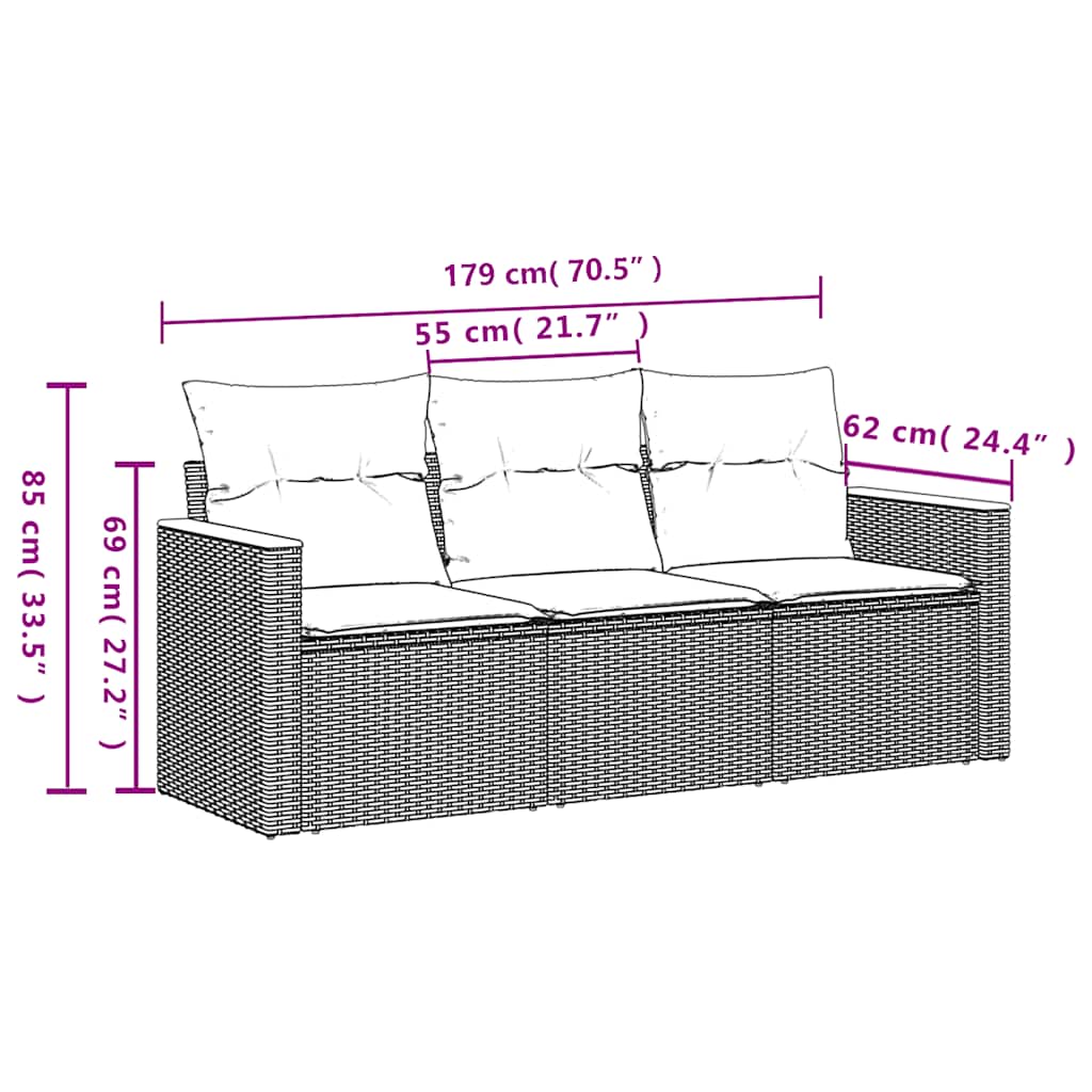 Set mobilier de grădină cu perne, 3 piese, negru, poliratan 3258156 - imagine 3