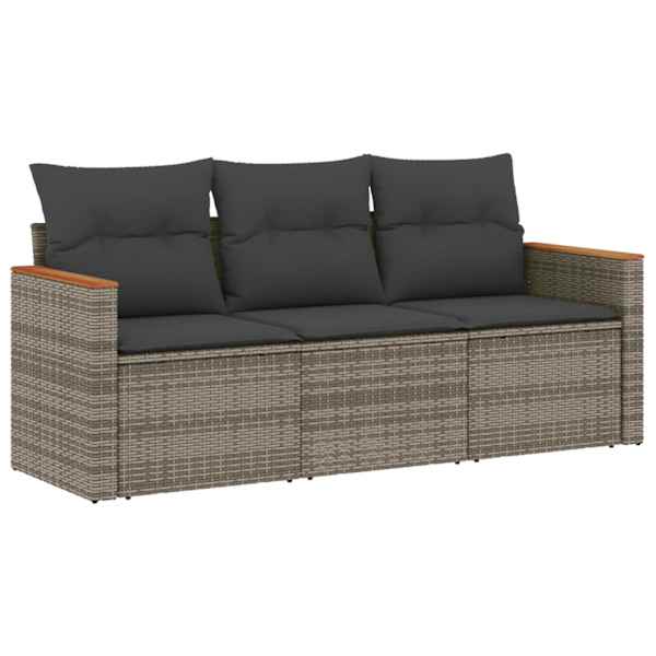 vidaXL 3-osaline aiam&ouml;&ouml;blikomplekt patjadega, hall, pol&uuml;rotang