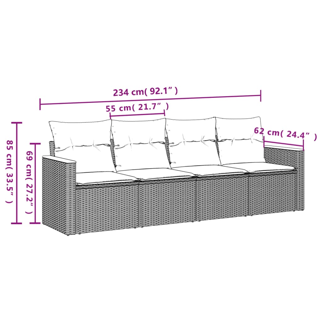 vidaXL Set mobilier de grădină cu perne, 4 piese, negru, poliratan