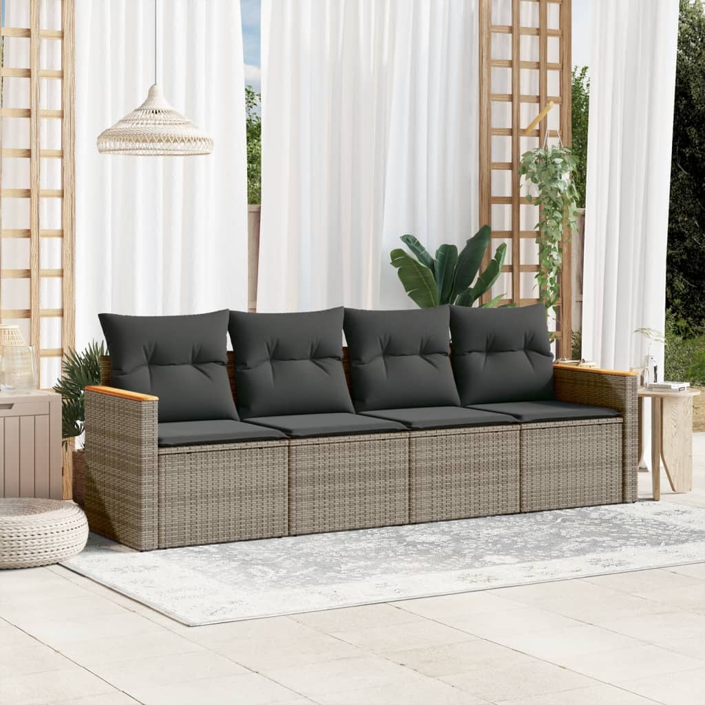 4-tlg. Garten-Sofagarnitur mit Kissen Grau Poly Rattan