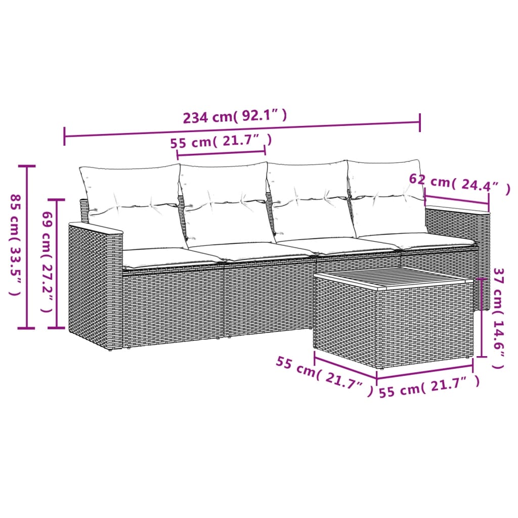 Set mobilier de grădină cu perne, 5 piese, negru, poliratan 3258177 - imagine 3