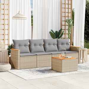 Vrtna sedežna garnitura 5-delna z blazinami bež poli ratan