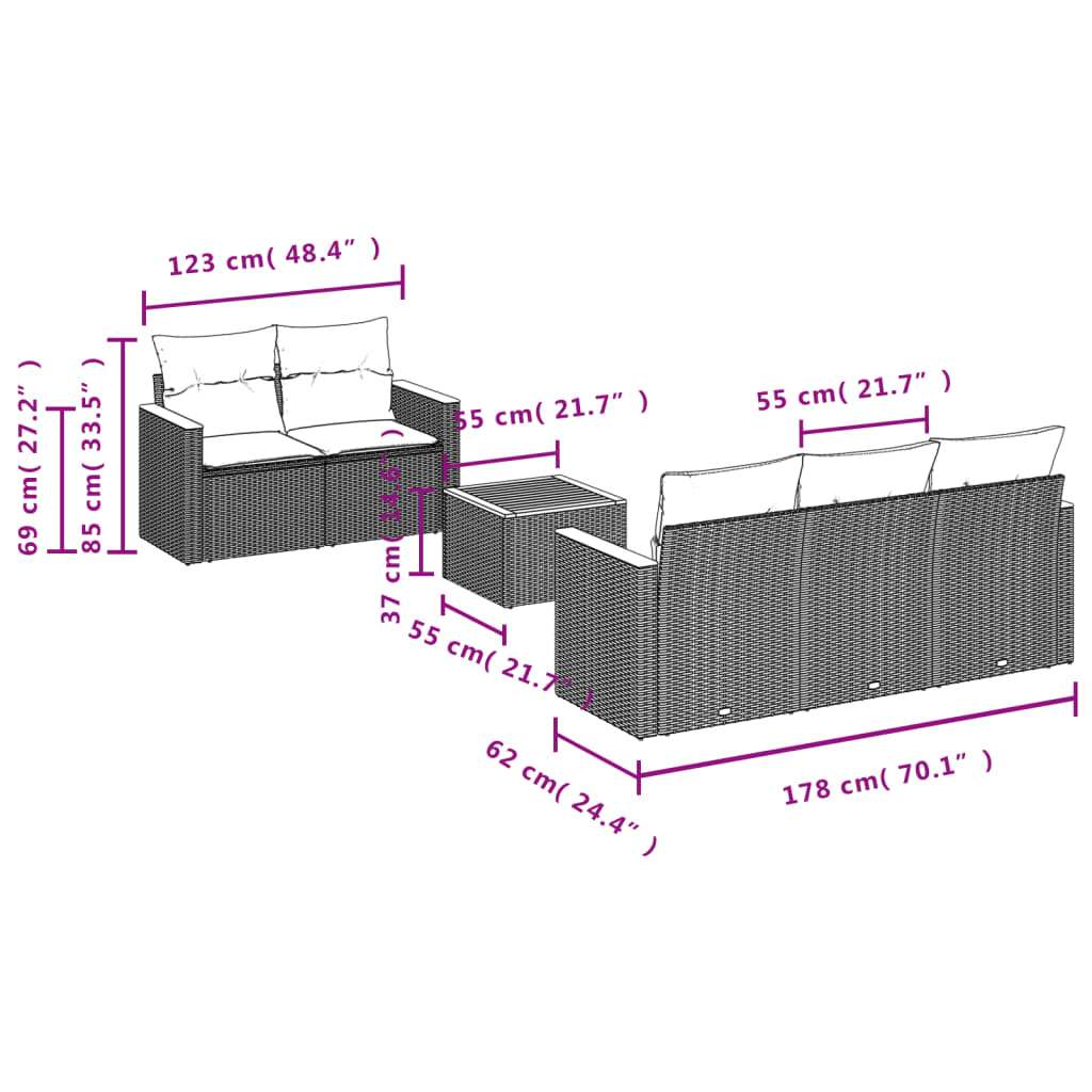 Thumbnail - vidaXL 6-tlg. Garten-Sofagarnitur mit Kissen Schwarz Poly Rattan