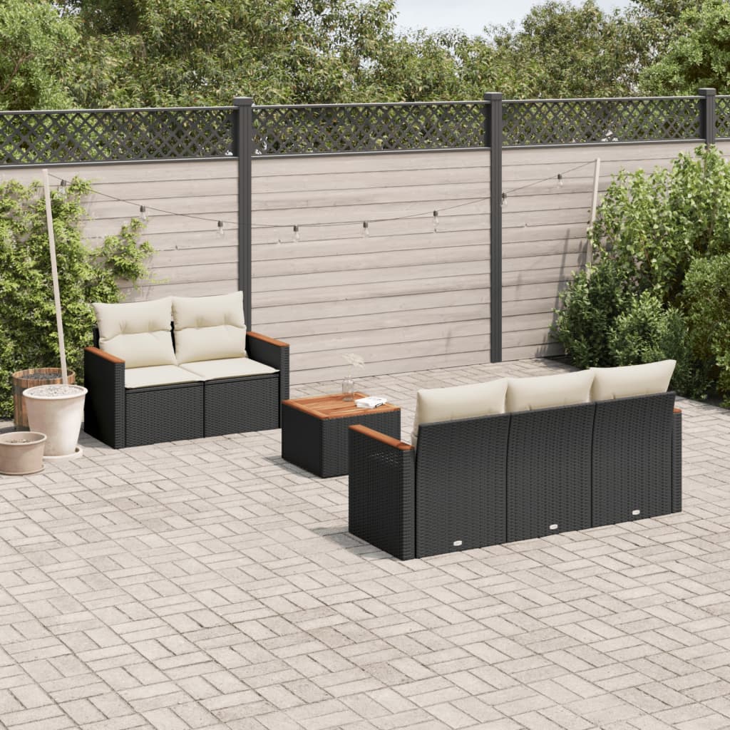 6-tlg. Garten-Sofagarnitur mit Kissen Schwarz Poly Rattan