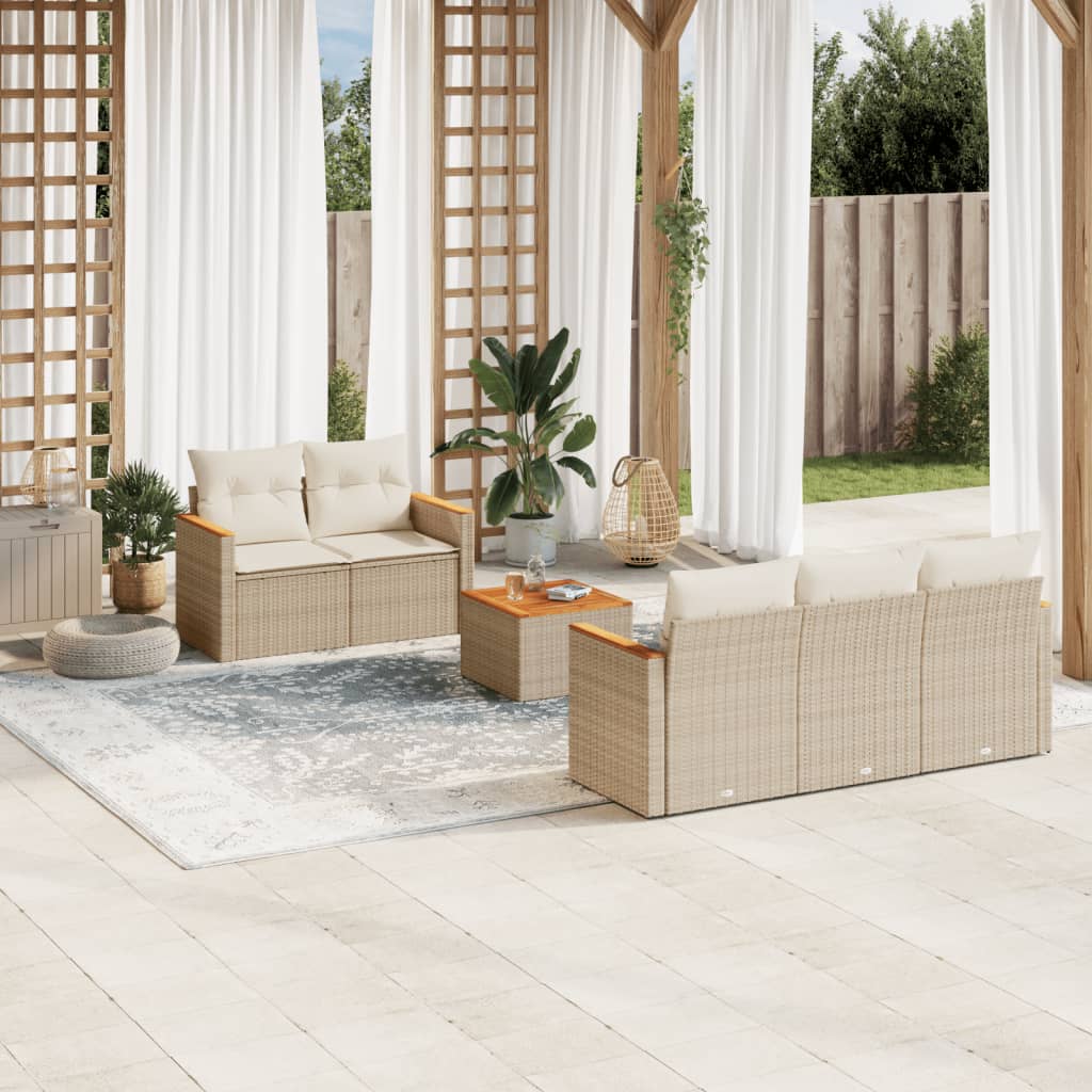 vidaXL 6-tlg. Garten-Sofagarnitur mit Kissen Beige Poly Rattan