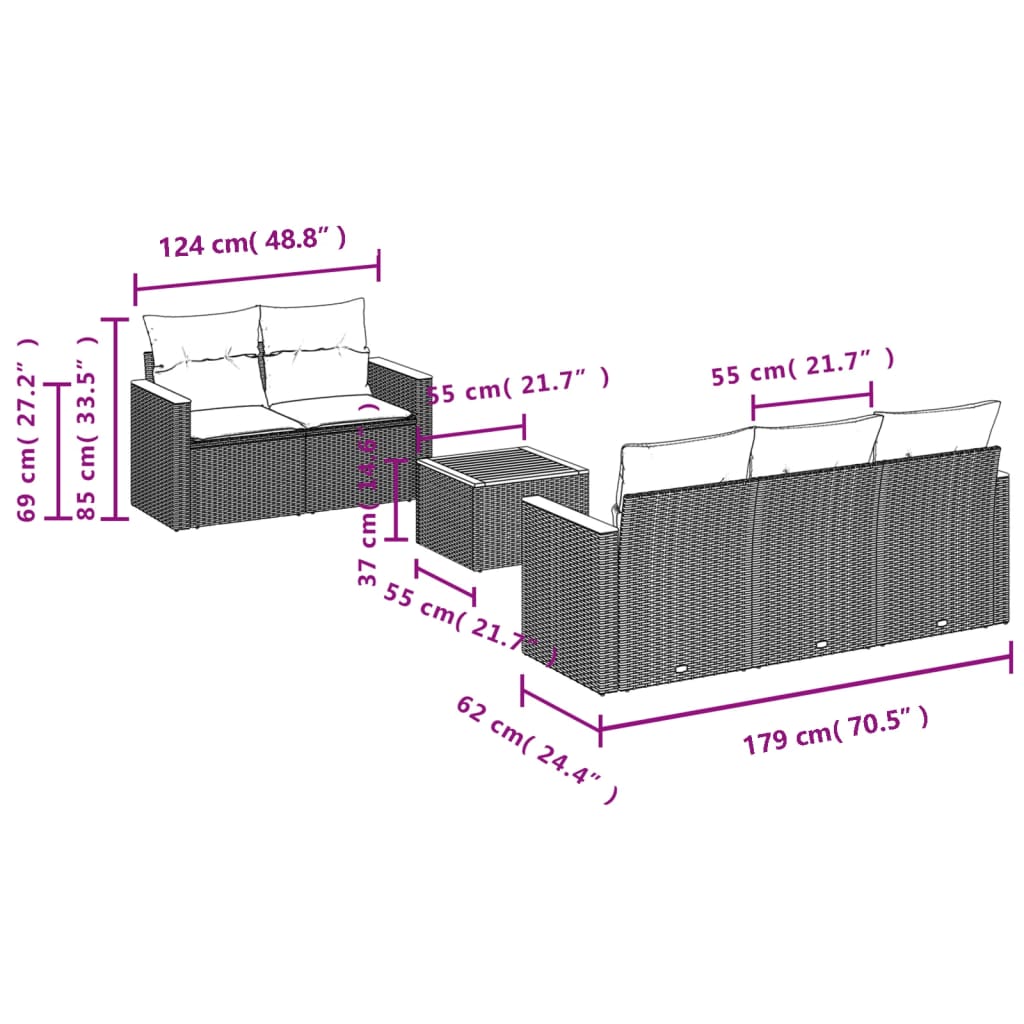 Set canapele de grădină cu perne, 6 piese, bej, poliratan 3258188 - imagine 3