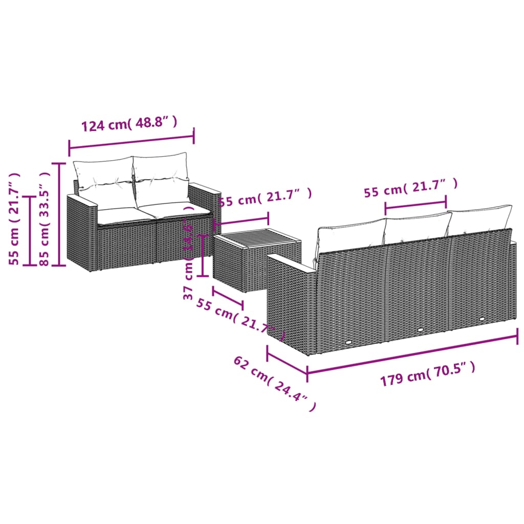 Set mobilier grădină cu perne, 6 piese, gri, poliratan 3258189 - imagine 3