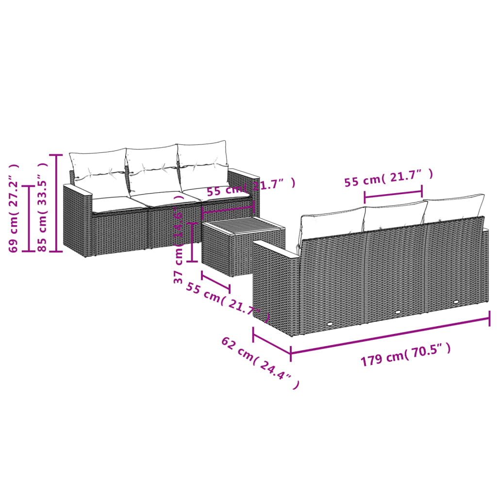 vidaXL 7-delige Loungeset met kussens poly rattan beige afbeelding