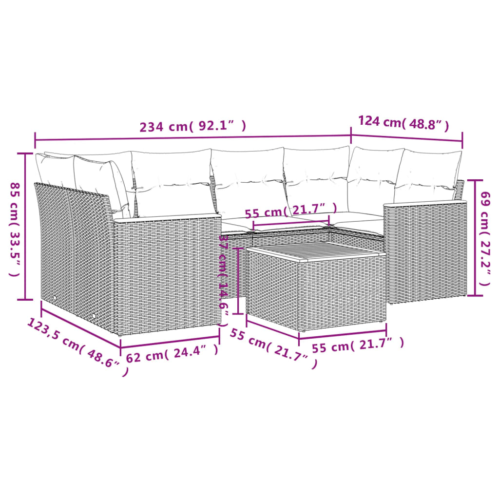 vidaXL 7-delige Loungeset met kussens poly rattan beige afbeelding