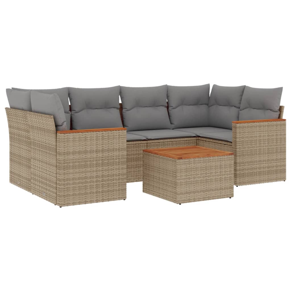 Thumbnail - vidaXL 7-tlg. Garten-Sofagarnitur mit Kissen Beige Poly Rattan