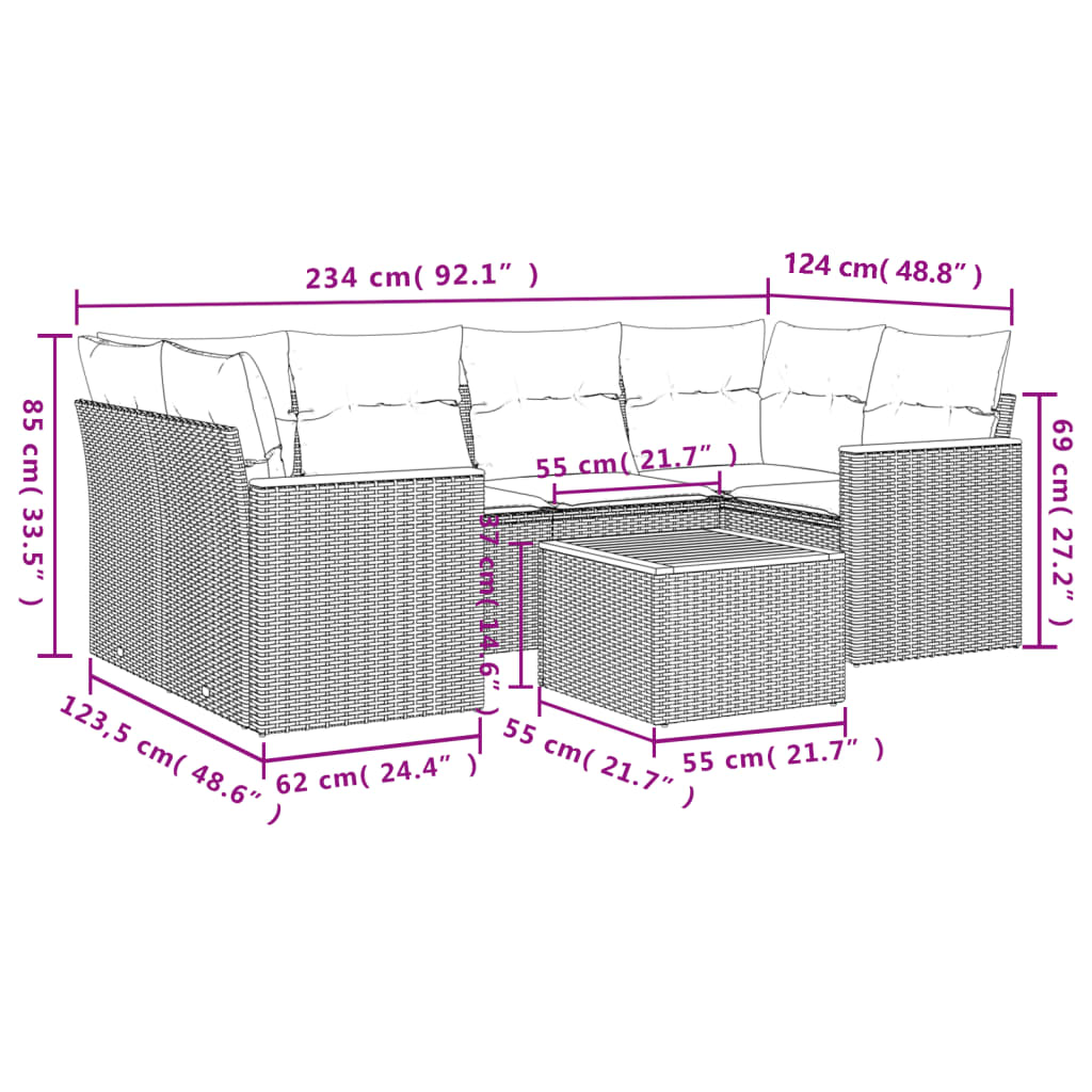 Thumbnail - vidaXL 7-tlg. Garten-Sofagarnitur mit Kissen Beige Poly Rattan