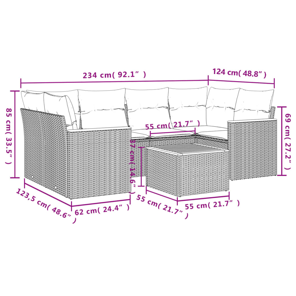 vidaXL 7-delige Loungeset met kussens poly rattan grijs afbeelding