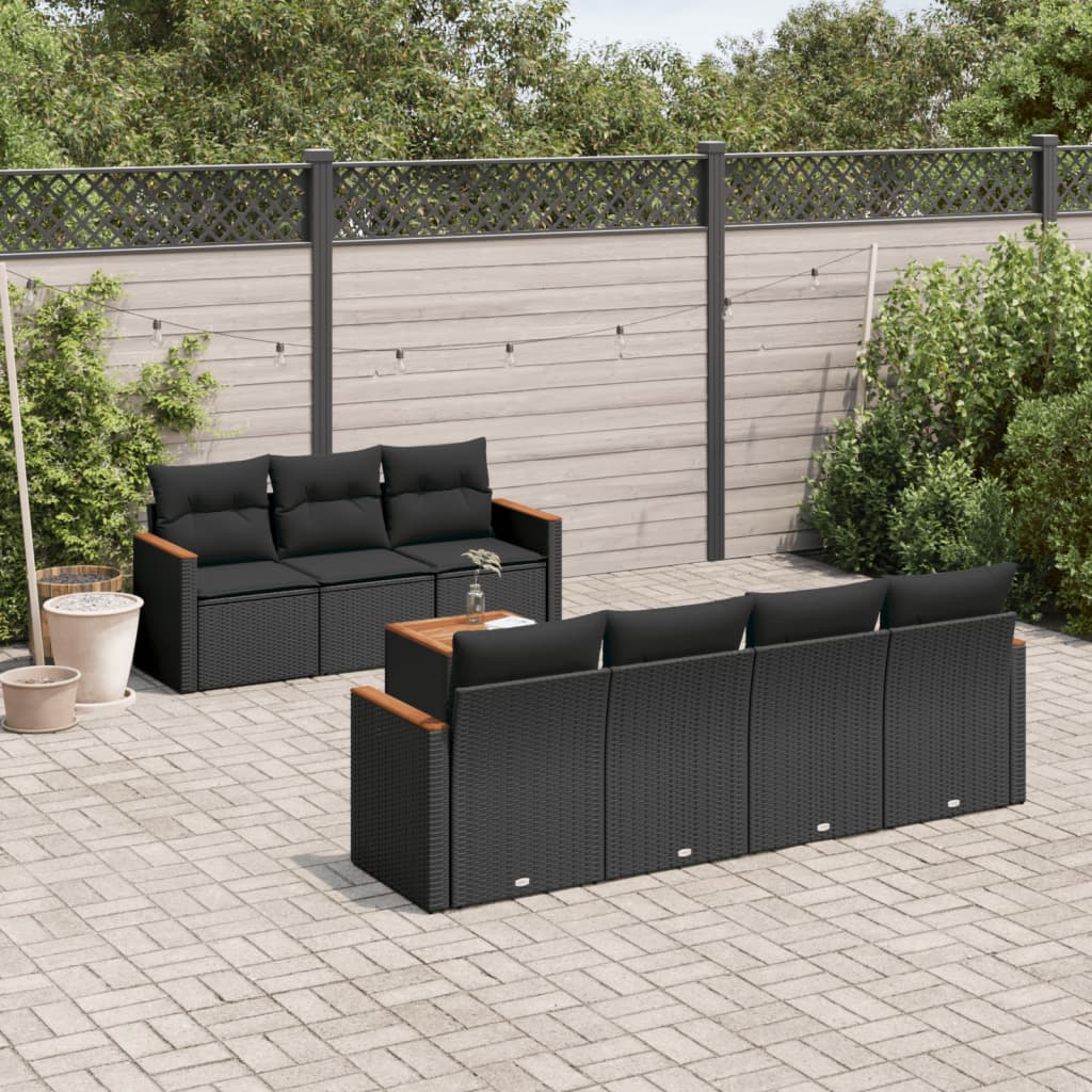 vidaXL 8-tlg. Garten-Sofagarnitur mit Kissen Schwarz Poly Rattan