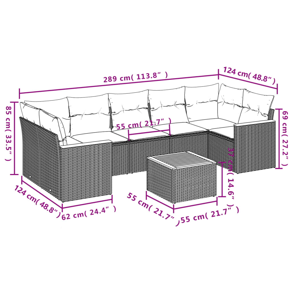 Set mobilier de grădină cu perne, 8 piese, negru, poliratan 3258213 - imagine 3