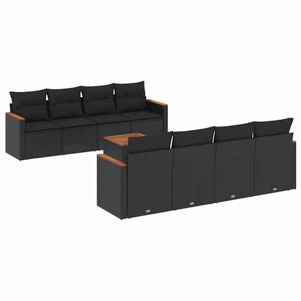 vidaXL 9-osaline aiadiivani komplekt patjadega, must, pol&uuml;rotang