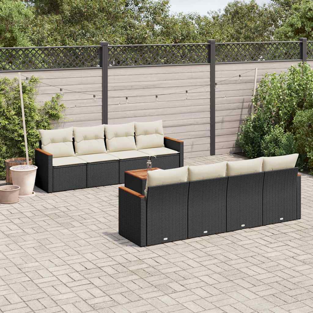 vidaXL Set mobilier de grădină cu perne, 9 piese, negru, poliratan