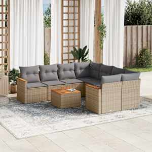 Vrtna garnitura 9-delna z blazinami bež poli ratan