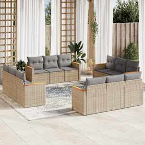 Vrtna sedežna garnitura 12-delna z blazinami bež poli ratan