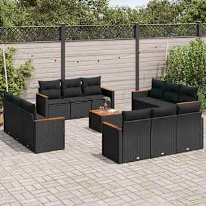 Vrtna sedežna garnitura 13-delna z blazinami črn poli ratan