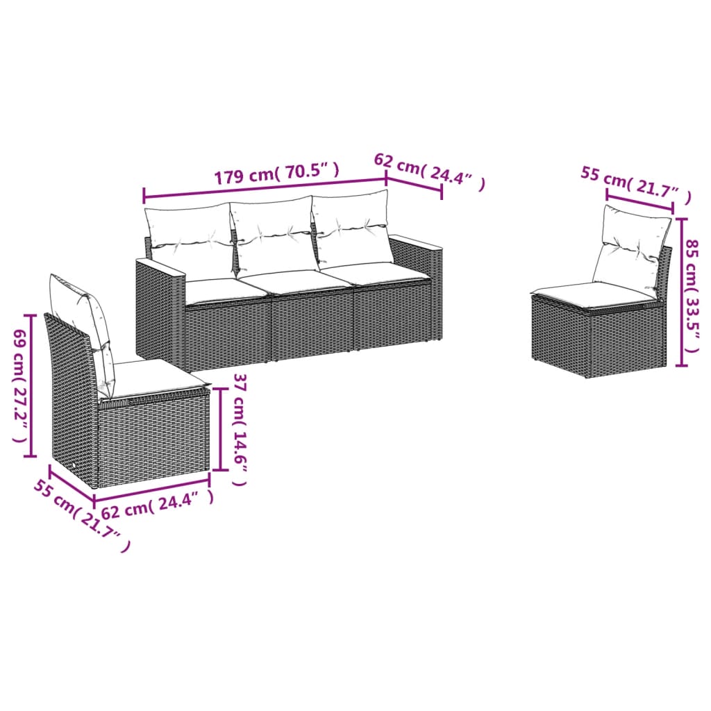 vidaXL Set canapele de grădină cu perne, 5 piese, bej, poliratan