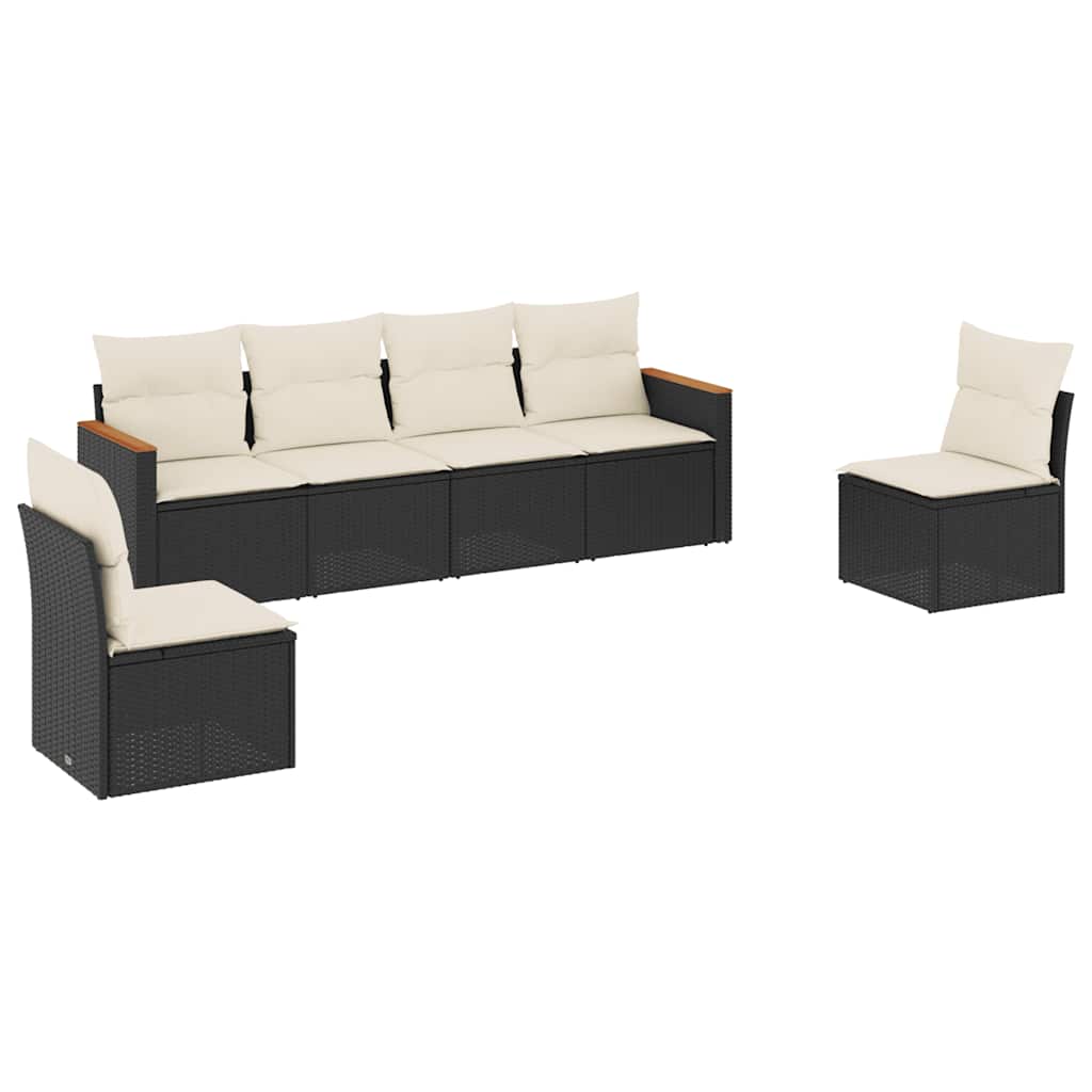 Thumbnail - vidaXL 6-tlg. Garten-Sofagarnitur mit Kissen Schwarz Poly Rattan
