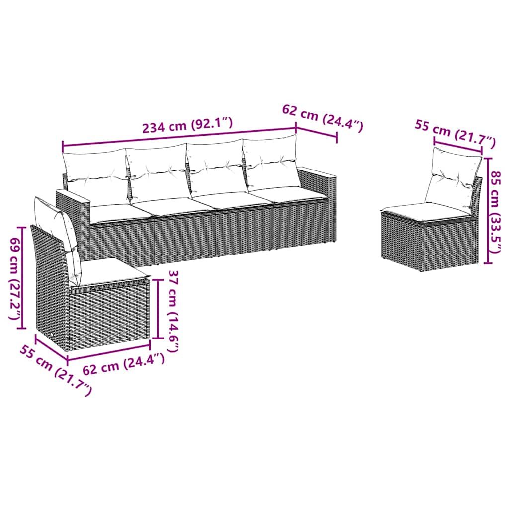Set mobilier de grădină cu perne, 6 piese, negru, poliratan 3258262 - imagine 3