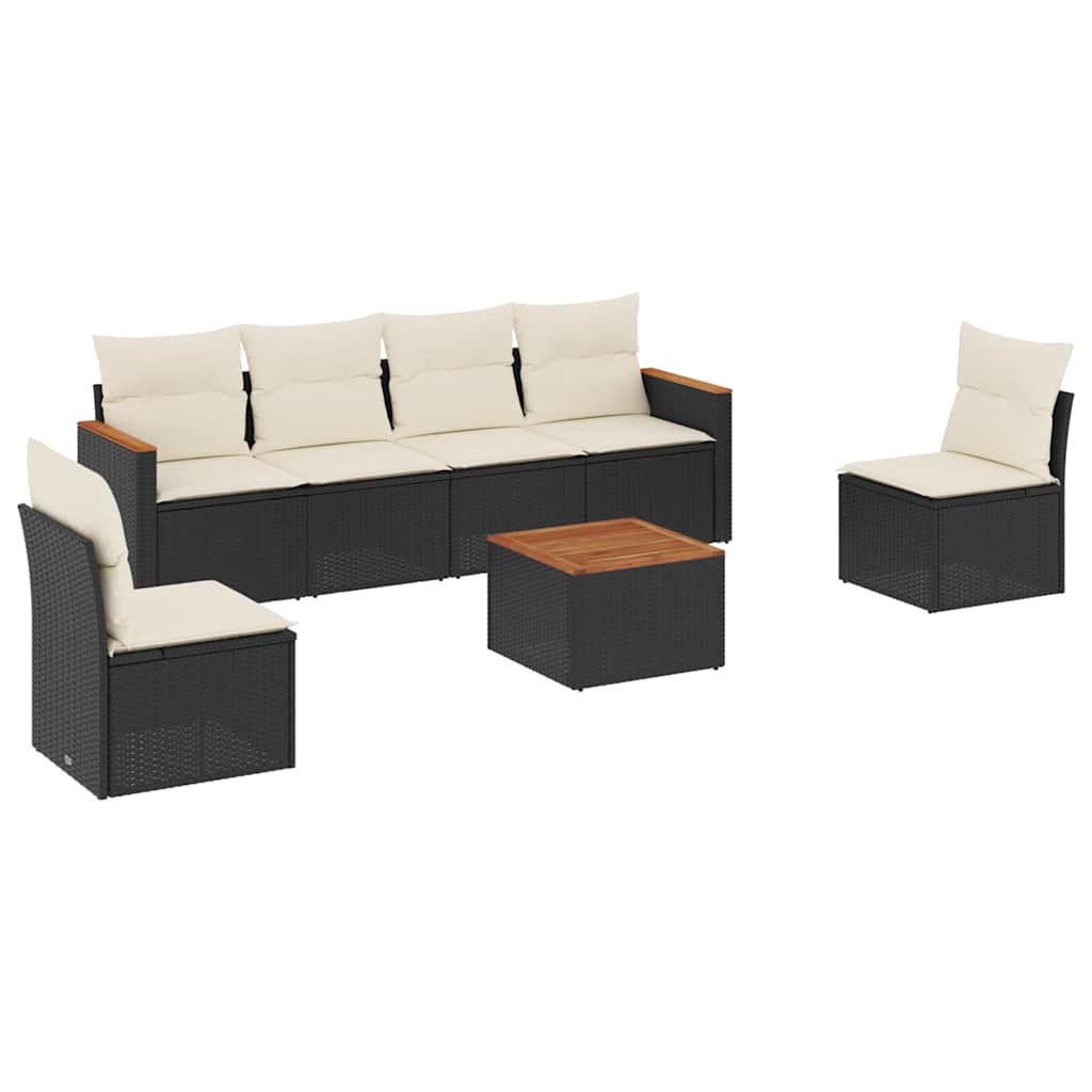 Thumbnail - vidaXL 7-tlg. Garten-Sofagarnitur mit Kissen Schwarz Poly Rattan