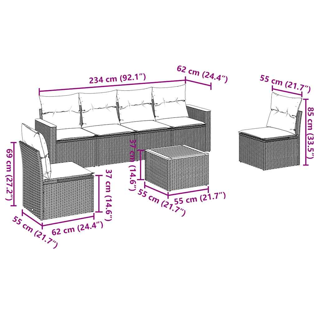Thumbnail - vidaXL 7-tlg. Garten-Sofagarnitur mit Kissen Schwarz Poly Rattan