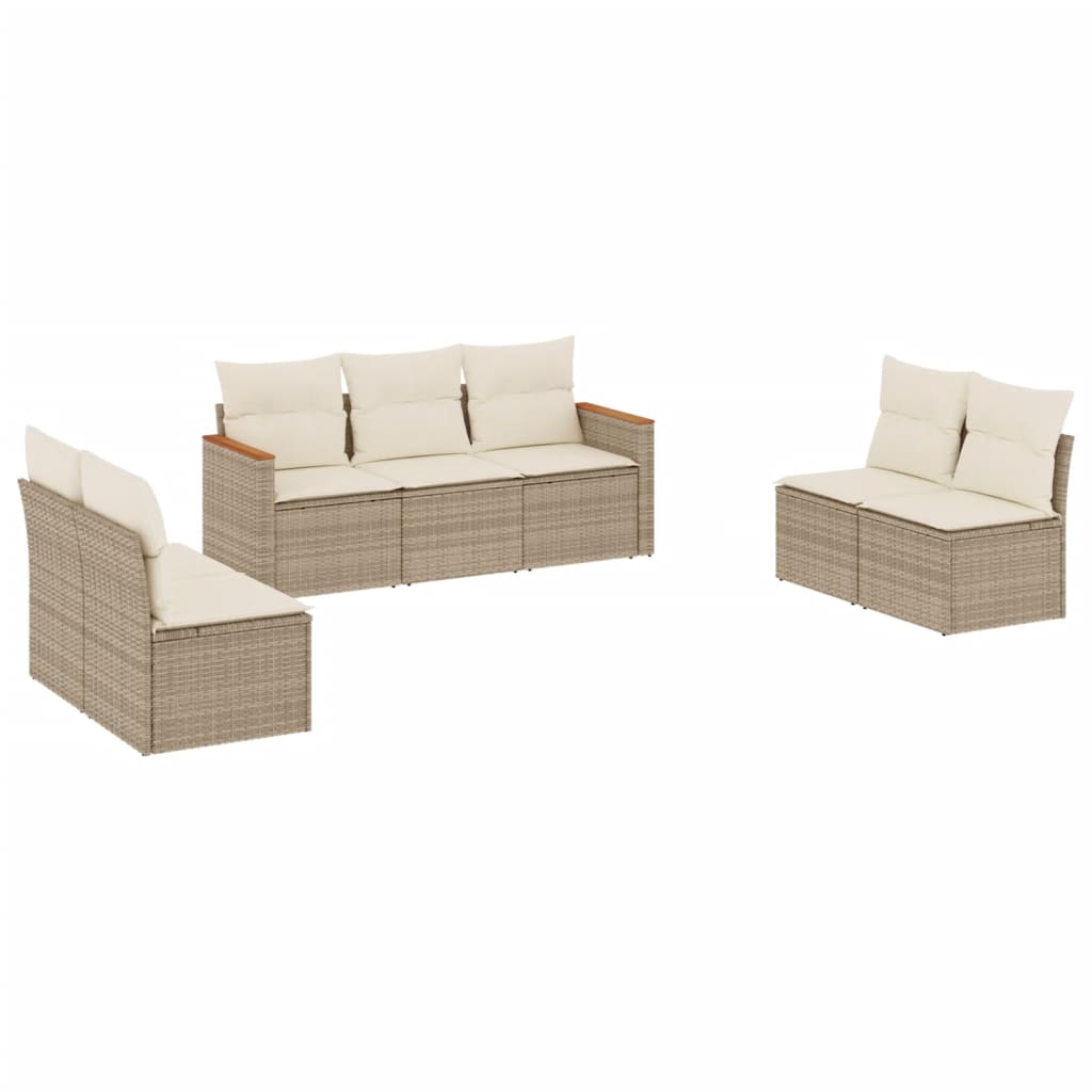 Thumbnail - vidaXL 7-tlg. Garten-Sofagarnitur mit Kissen Beige Poly Rattan