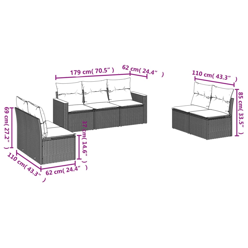 Thumbnail - vidaXL 7-tlg. Garten-Sofagarnitur mit Kissen Beige Poly Rattan
