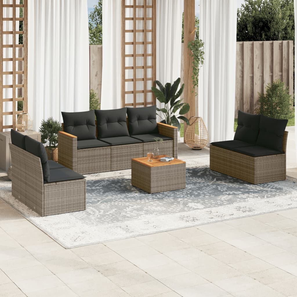 vidaXL 8-tlg. Garten-Sofagarnitur mit Kissen Grau Poly Rattan