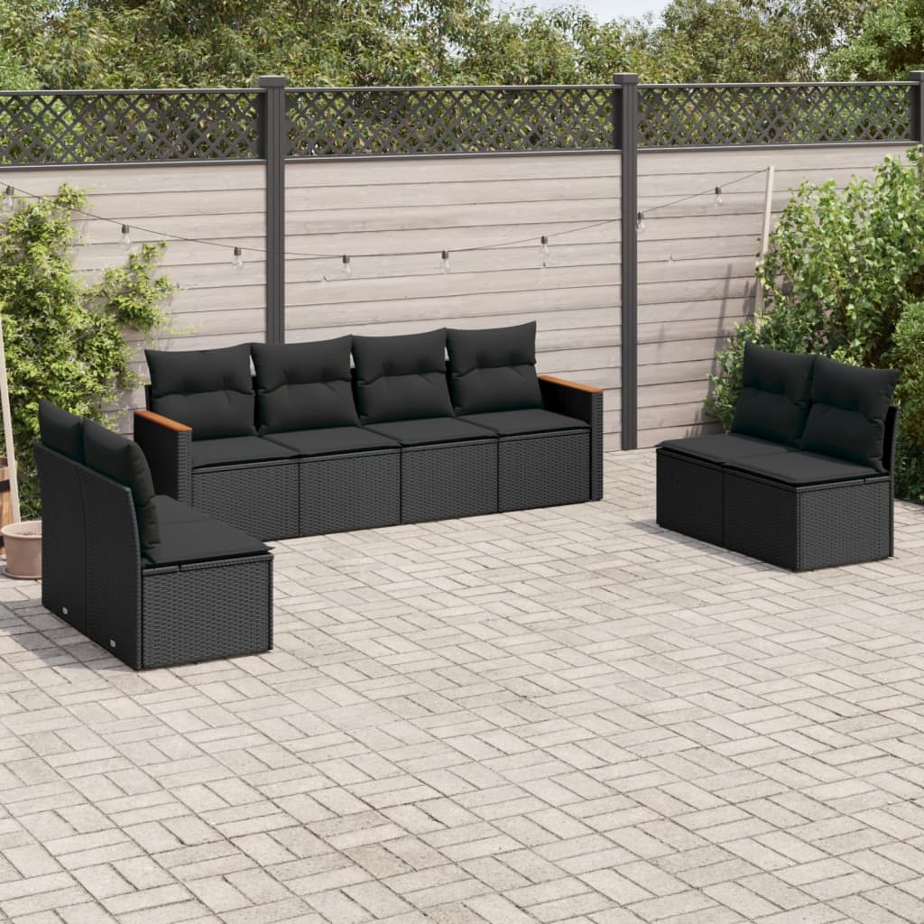 vidaXL Salon de jardin 8 pcs avec coussins noir résine tressée