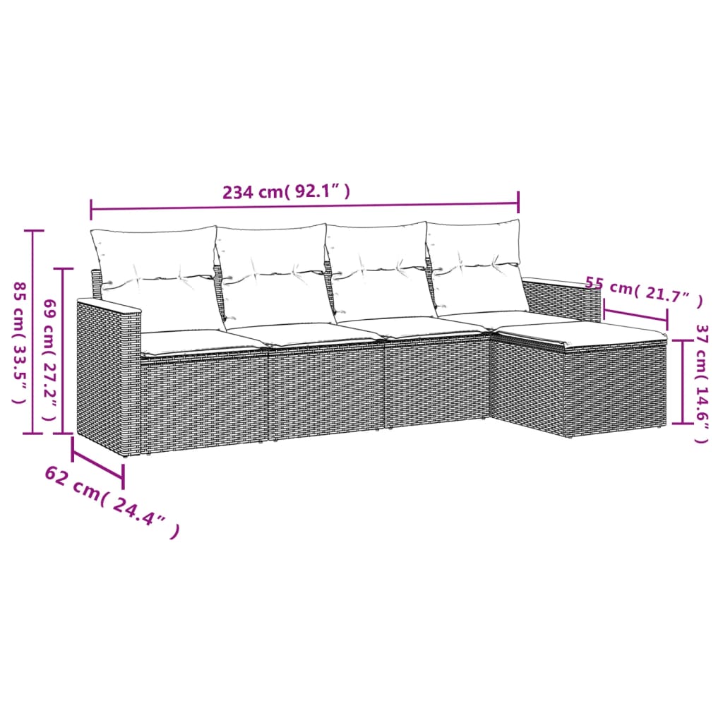 vidaXL 5-delige Loungeset met kussens poly rattan beige afbeelding