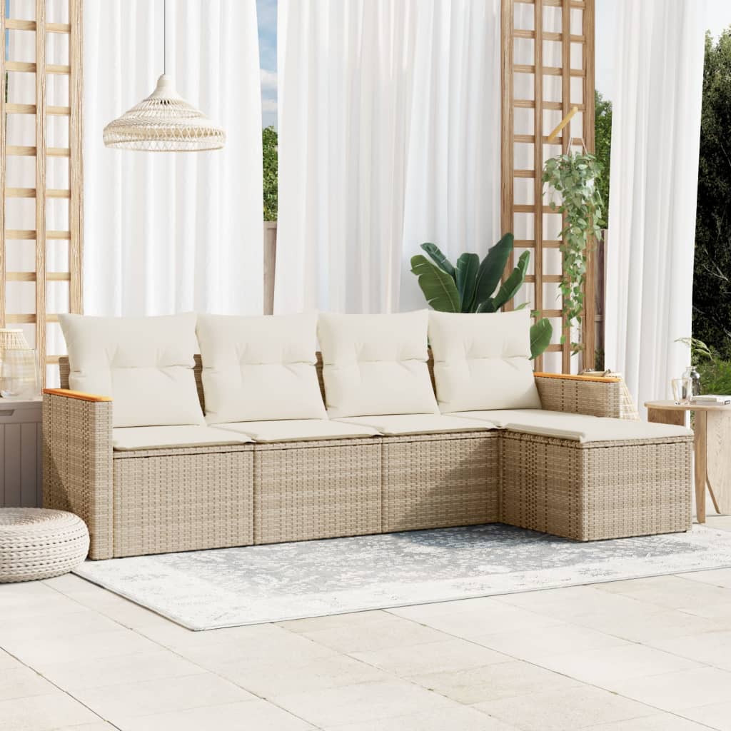 vidaXL 5-tlg. Garten-Sofagarnitur mit Kissen Beige Poly Rattan