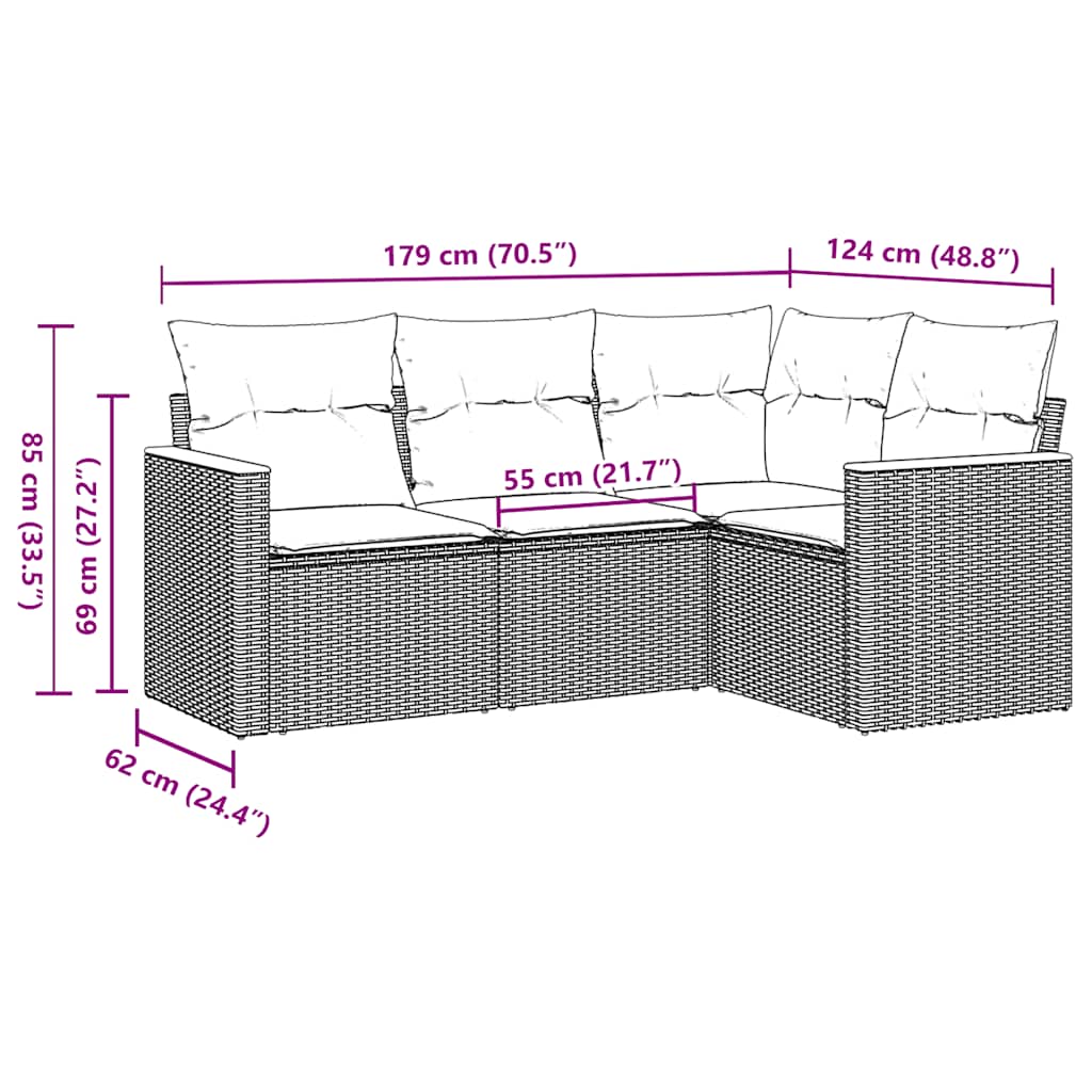 Set mobilier de grădină cu perne, 4 piese, negru, poliratan 3258332 - imagine 3