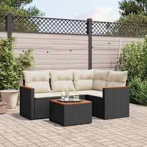 Vrtna sedežna garnitura 5-delna z blazinami črn poli ratan