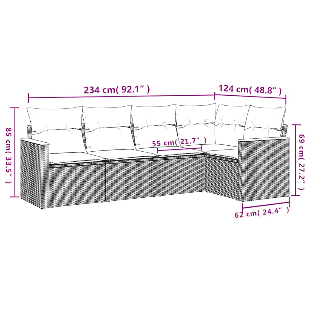 Set mobilier de grădină cu perne, 5 piese, negru, poliratan 3258345 - imagine 3