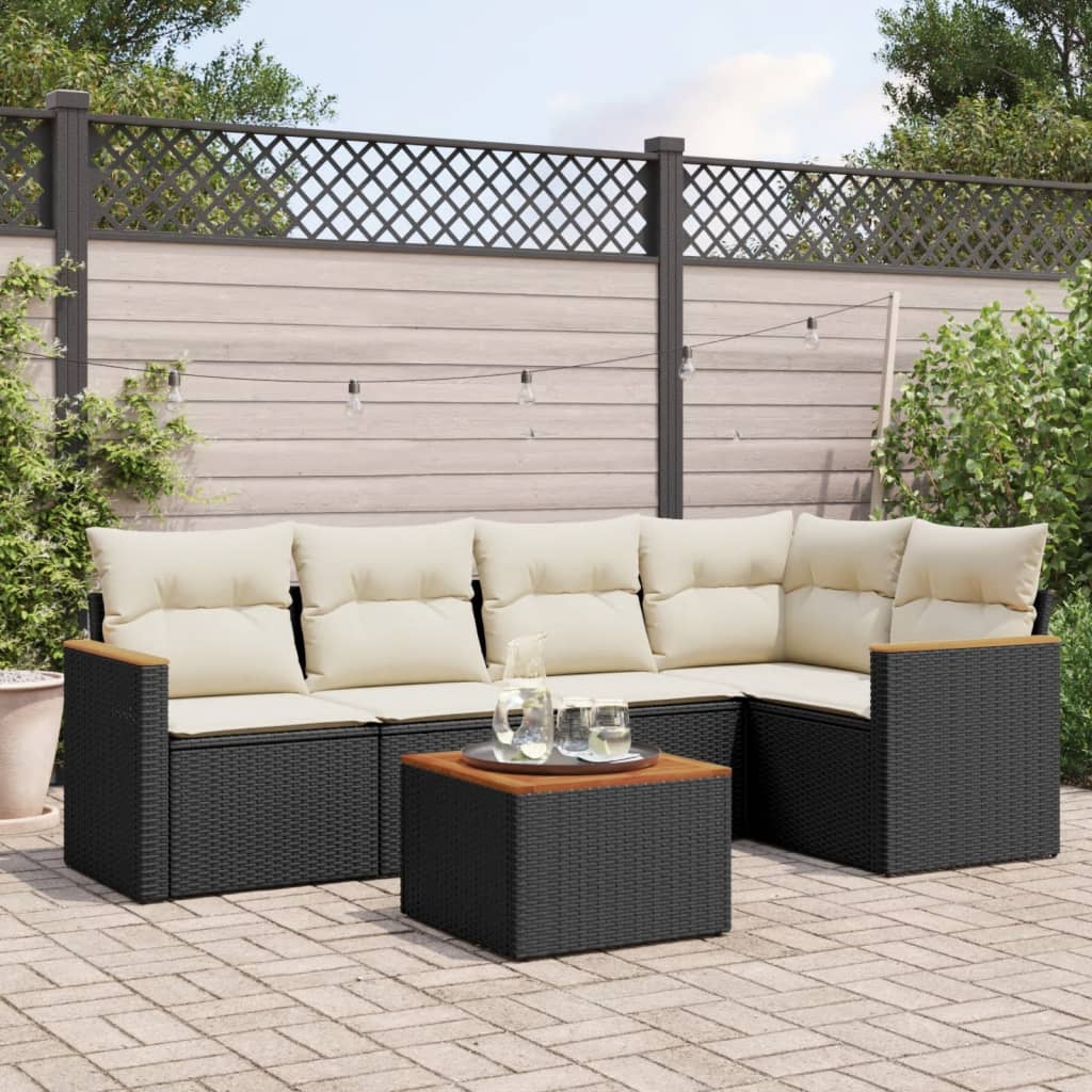 vidaXL 6-tlg. Garten-Sofagarnitur mit Kissen Schwarz Poly Rattan