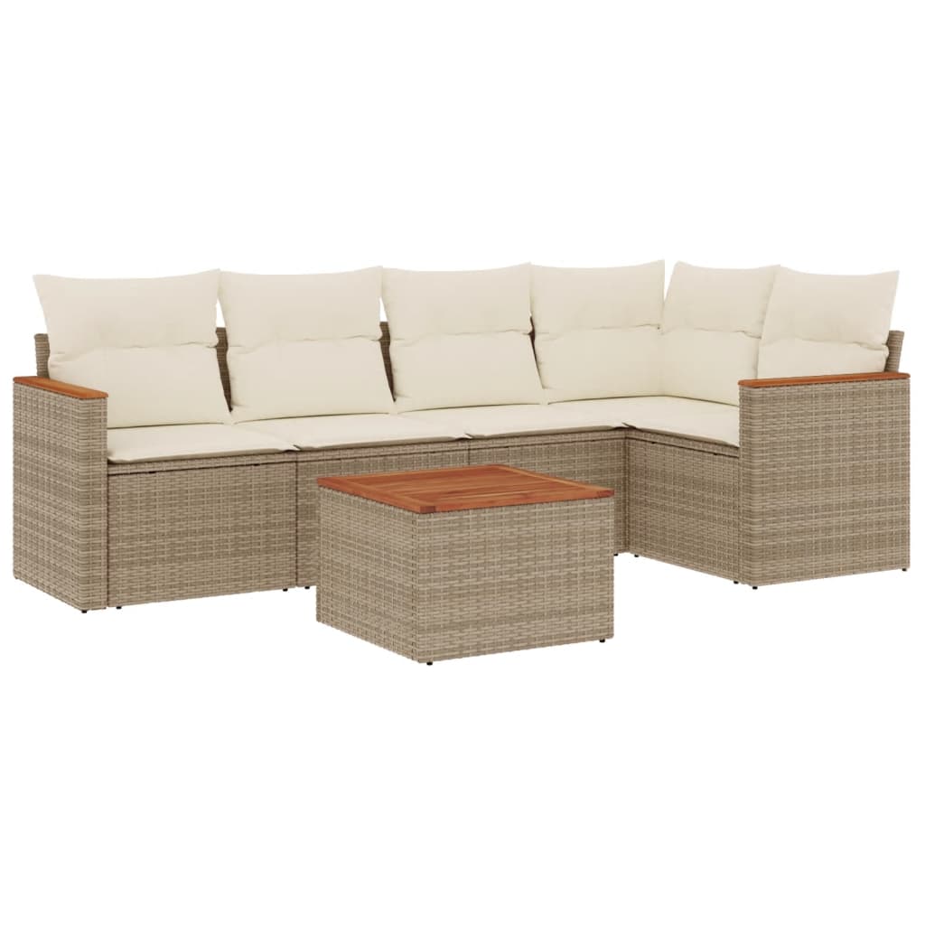 Thumbnail - vidaXL 6-tlg. Garten-Sofagarnitur mit Kissen Beige Poly Rattan