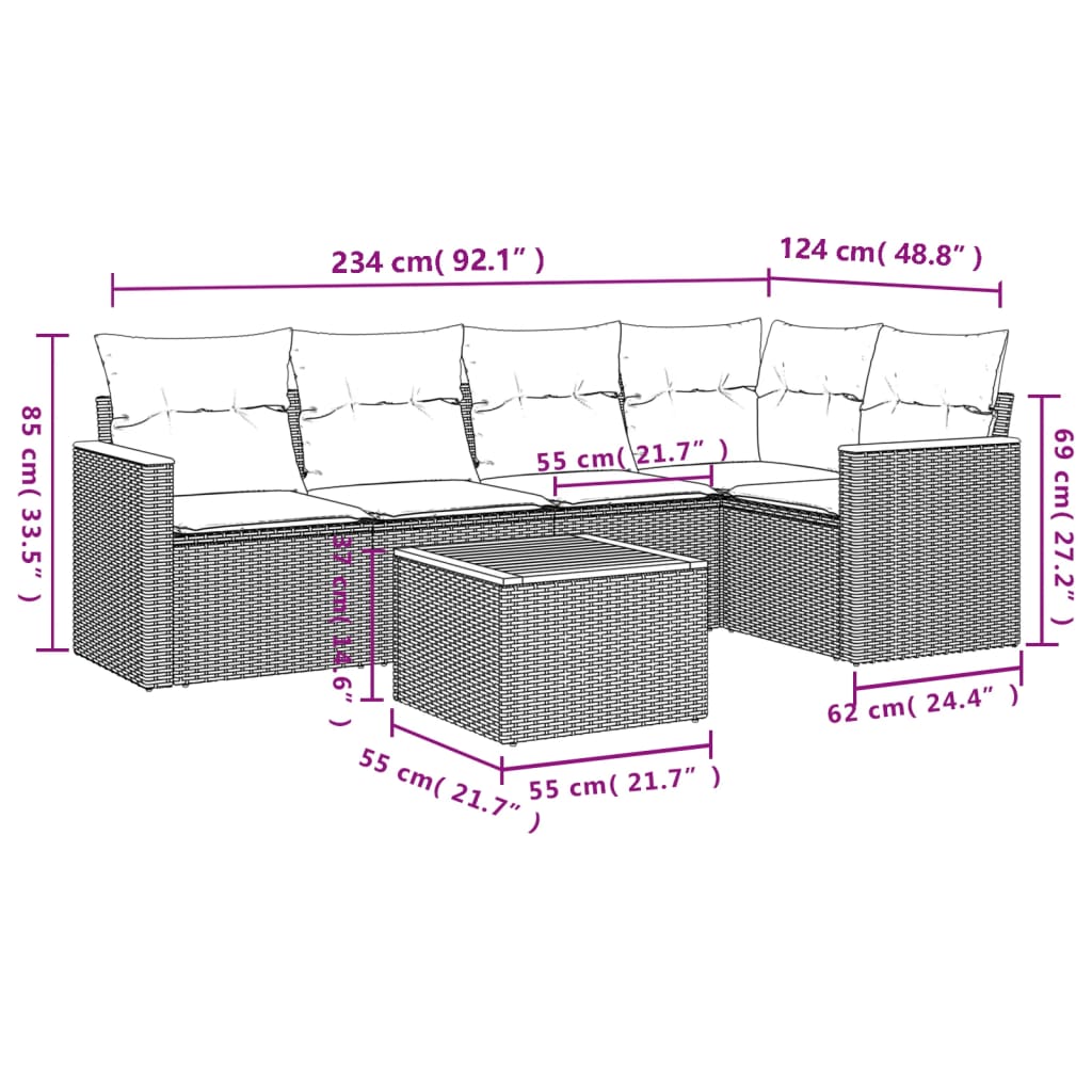 Thumbnail - vidaXL 6-tlg. Garten-Sofagarnitur mit Kissen Grau Poly Rattan