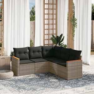 Vrtna sedežna garnitura 5-delna z blazinami siv poli ratan