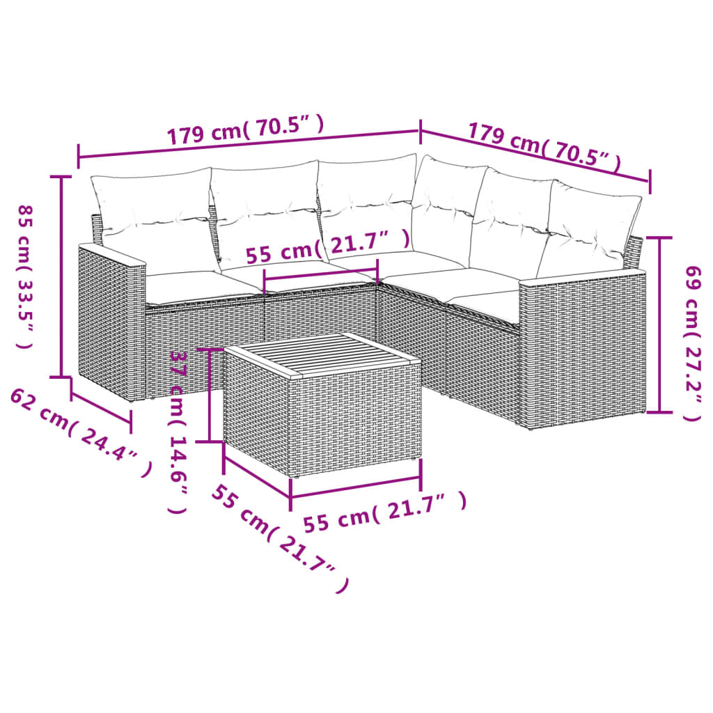 Set mobilier de grădină cu perne, 6 piese, negru, poliratan 3258366 - imagine 3